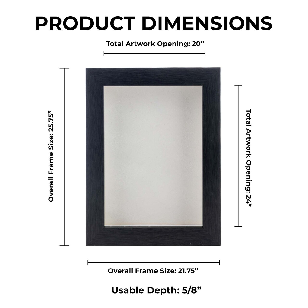Elegant Charcoal Wood Shadow Box Frame with Acrylic Front - White Suede Backing, 30 Sizes
